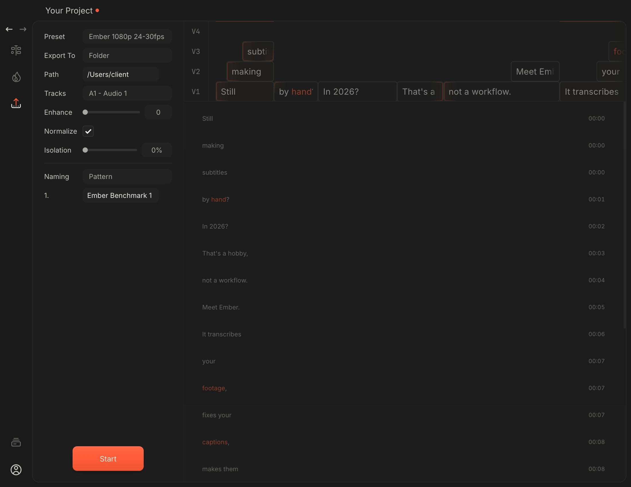 Ember's Export page with render presets and delivery options